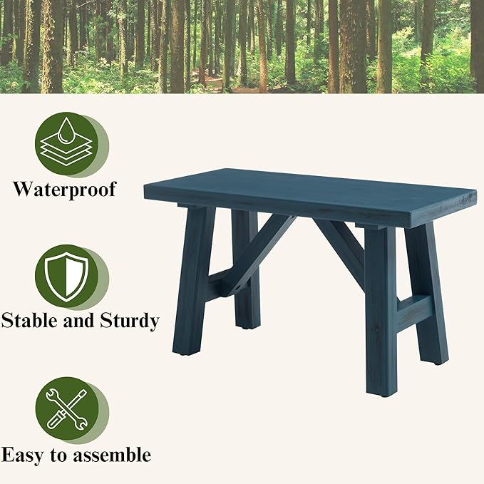 Janoray 30" Entryway Bench Farmhouse Narrow Dining Bench Shoe Rack Small Wooden Benches Holds up to 300lbs for Hallway Living Room Dining Room Bedroom，1 Tier, Blue