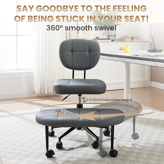 Cross Legged Office Chair, Ergonomic Criss Cross Desk Chair ADHD Meditation Yoga Kneeling Chair with Brake Wheels, Home Office Desk Chair with Adjustable Height, Lumbar Support (Grey)