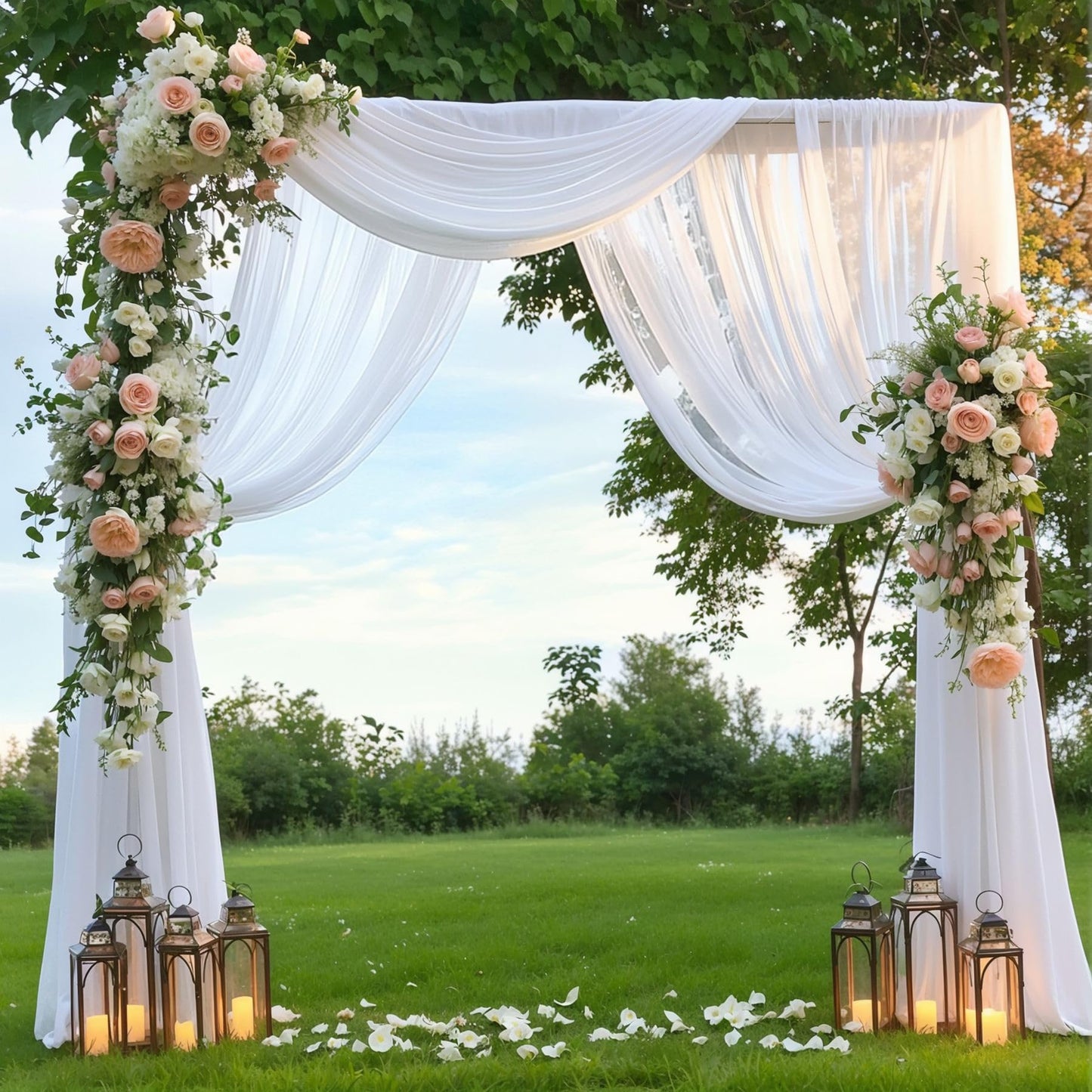 Wedding Arch Draping Fabric, 1 Panel 28 X 19Ft White Drapes Sheer Backdrop Curtain For Wedding Ceremony Party Ceiling Decor