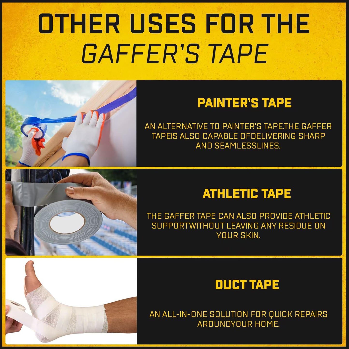 D-NYX Gaffer Tape 2 Inch x 1 Pack Black Gaffing Tapes, Heavy Duty No Residue, Matte Finish, Non-Reflective, Multipurpose Premium Heavy Duty Strong Fabric Floor Tape