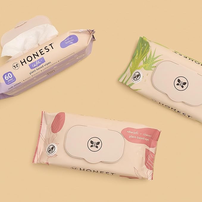 The Honest Company Hydrate and Cleanse Naturally Scented Wipes Cleansing Multi-Tasking 99% Water Plant Based Hypoallergenic Aloe Cucumber 60 Count