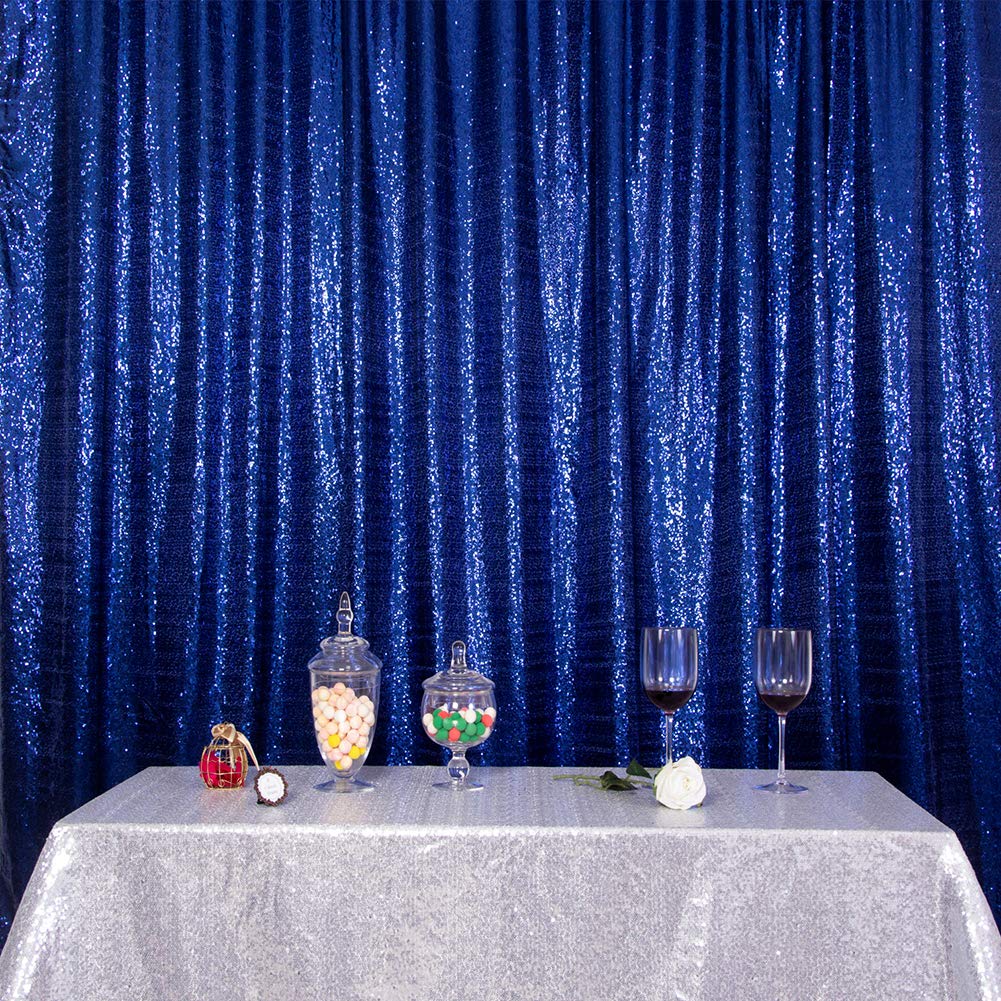 SquarePie Sequin Backdrop Curtain Not See Through Thick Background for Party 5FT x 7FT Navy Blue