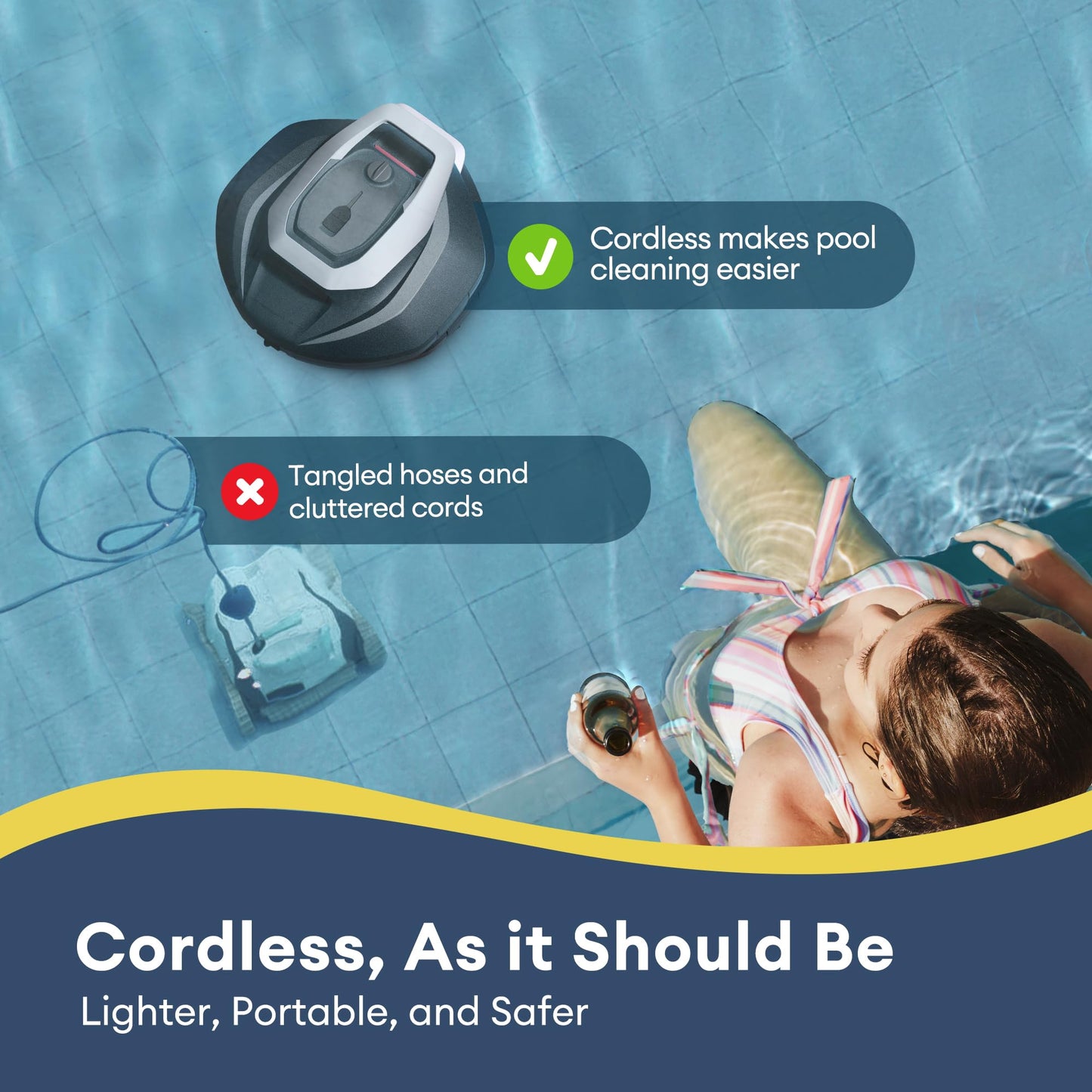 Pooleco Robotic Pool Cleaner, Pool Vacuum for Above & In-Ground Pool, Dual-Motor Suction, 90Mins Runtime Automatic Self-Parking, 2.5h Fast Charging, Up to 850 Sq.ft, Pooleco S110