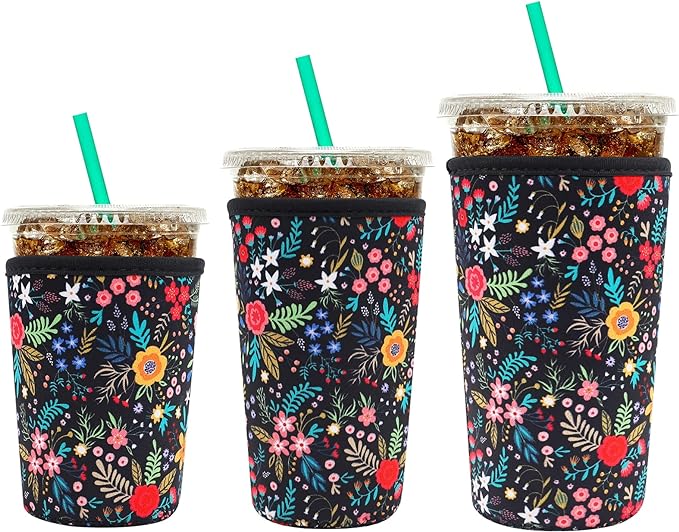YR Reusable Neoprene Insulator Sleeve for Iced Coffee Cups, 3 Pack Coffee Coolies sleeves for Iced & Hot Drinks, Cold Beve...