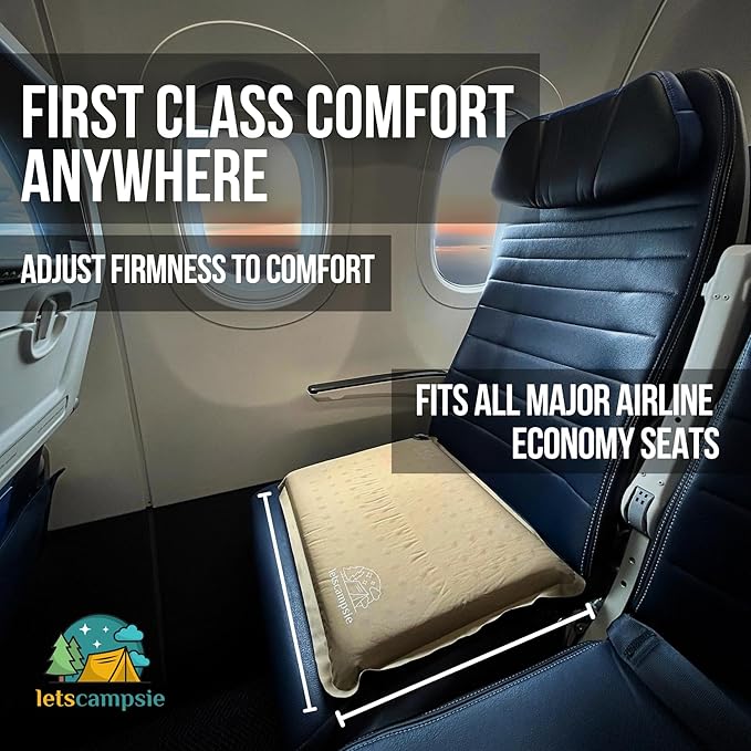 Inflatable Seat Cushion – Stadium, Airplane & Travel Comfort - 2 Inch Thick Self-Inflating Foam, Perfect for Bleachers, Camping, Office, Car - Includes Travel Bag and Carabiner