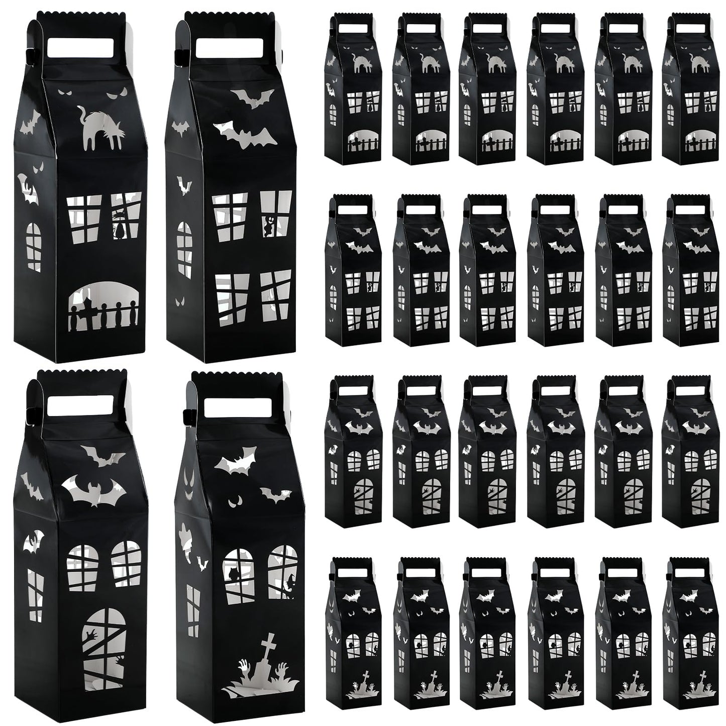 CHUNNIN 24pc Haunted House Gift Boxes for Halloween Party Decorations - House Shaped Treat Boxes with Handle