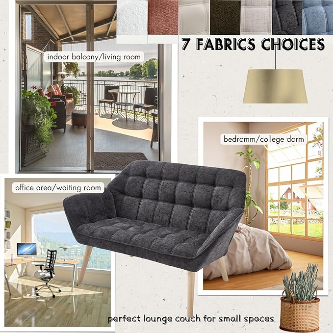 Hyfirm Small Loveseat Sofa, 48 inch Chenille Love Seat for Living Room Comfy Mini Couch with Wood Legs for Small Spaces Bedroom Apartment Office, Dark Grey