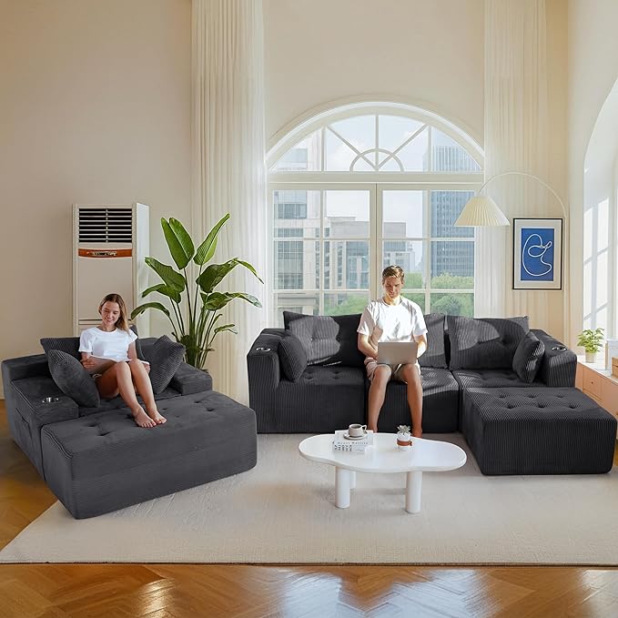 MAXYOYO Modular Sectional Sofa Couch and Chaise Lounge, L Shaped Modern Cloud Couch with Ottoman, Sofa in A Box, Tufted Boneless Sleeper Chair for Living Room, No Assembly Required, Grey