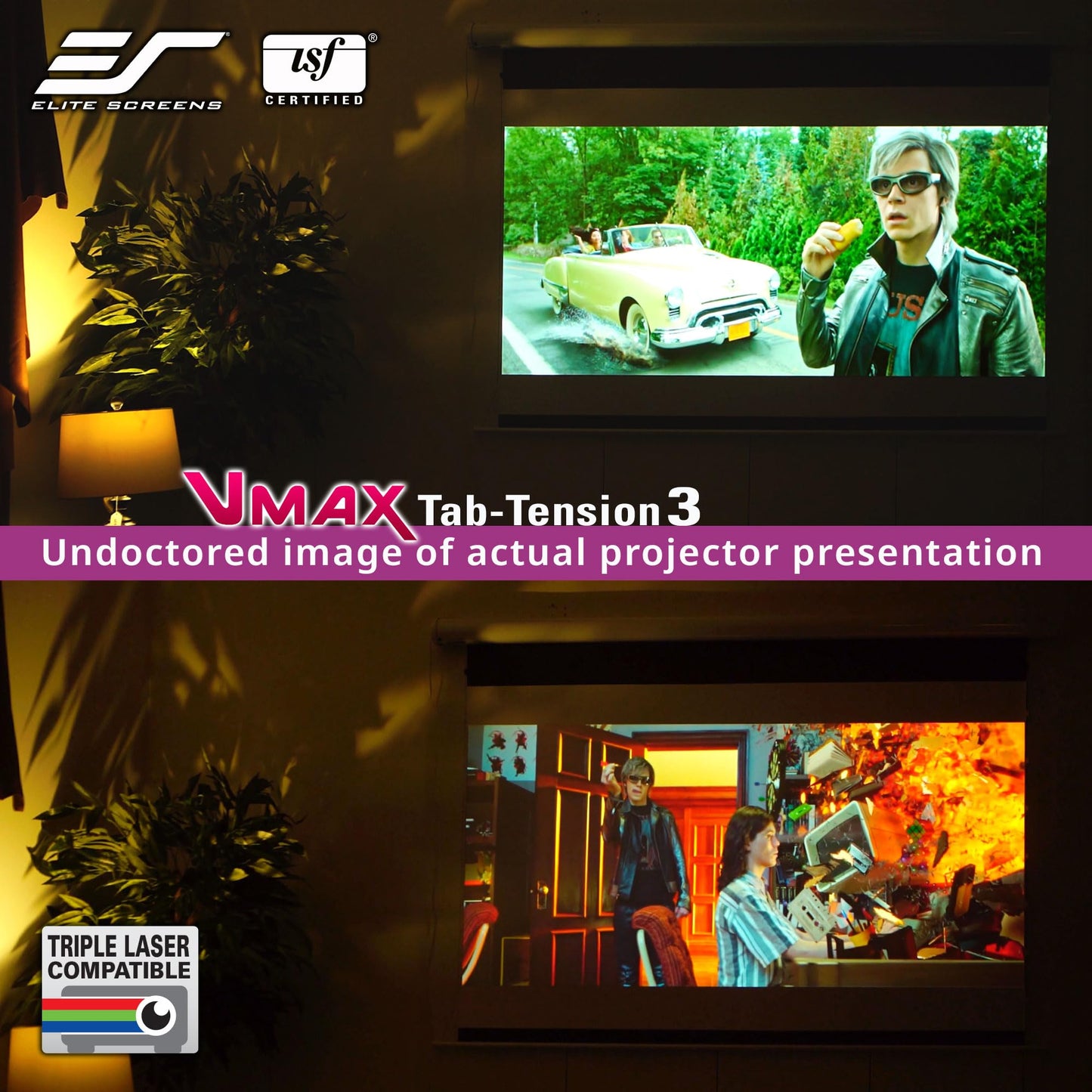 Elite Screens VMAX Tab Tension 3 Series, 135-INCH Electric Motorized Projector Screen Movie Home Theater Gaming, VMAXT135XWH3