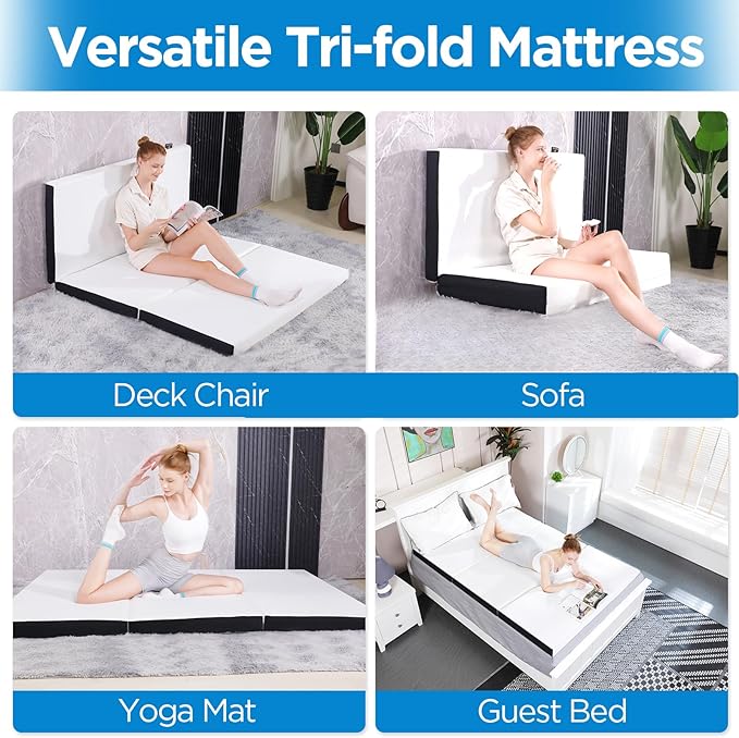 Roxzo 3 inch Single Folding Mattress Topper with Washable Cover,Cooling Mattress Pad for College Dorm Single Bed,Foldable Floor Mattress Guest Bed for Camping 75"x25"x3"