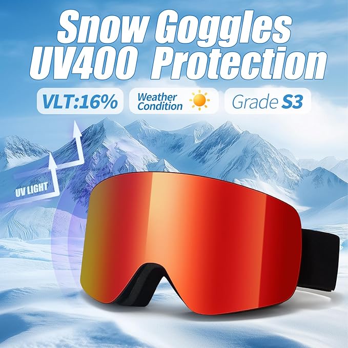 Ski Goggles OTG Snow/Snowboard Goggles Snowboarding Goggles Over Glasses Ski Goggle for Men Women Adult