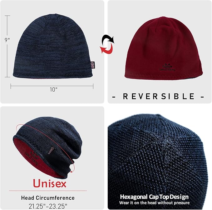 Lvaiz Mens Winter Beanie Hat Warm Fleece Lined Skull Cap for Men Reversible Women Windproof Watch Hat Knit Warm Unisex Beanie