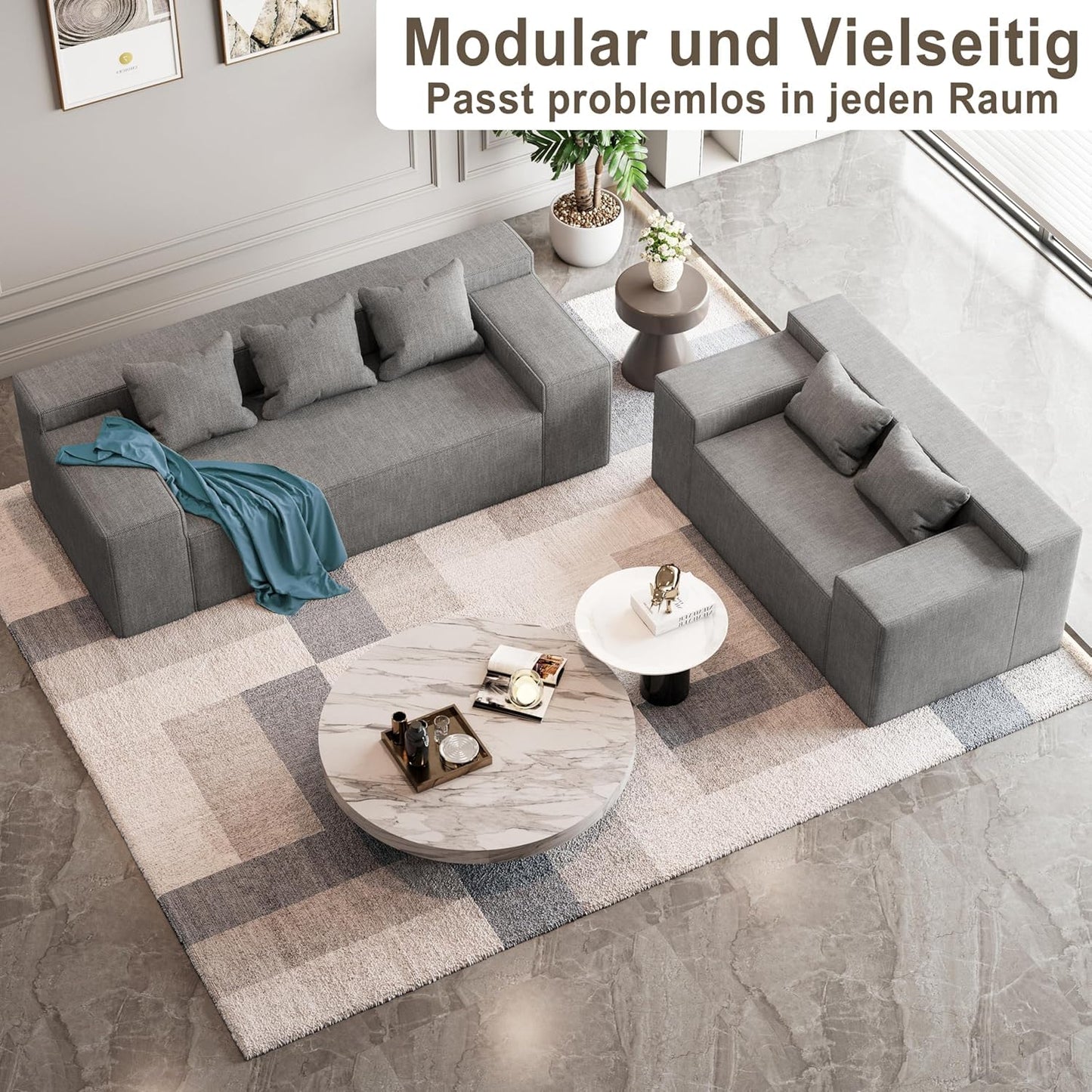 Modular Sectional Sofa, 3 Seater 105" Deep Seat Corduroy Lounge Sofa with Movable Cushions, Modular Couch for Small Spaces, Living Room, Bedroom, Apartment, Office - Gery
