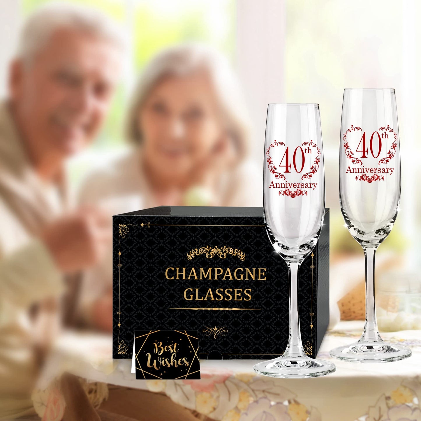 Tom Boy 40th Anniversary Champagne Flutes, 40th Wedding Anniversary Couple Gifts, Wedding Anniversary Champagne Flutes Glasses Set of 2, Couples gifts, Anniversary 40th Gifts for Parents