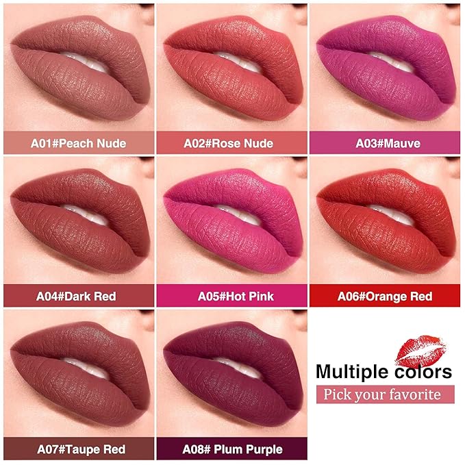 Pink Nude Matte Lipstick，Creamy Silky Matte+Lipsticks，Hydrating Balm-in-Lipstick，Velvety Finish for Women Daily Lip Makeup，High-pigment Formula，Easy to use and color，Vegan & Cruelty-Free 01#