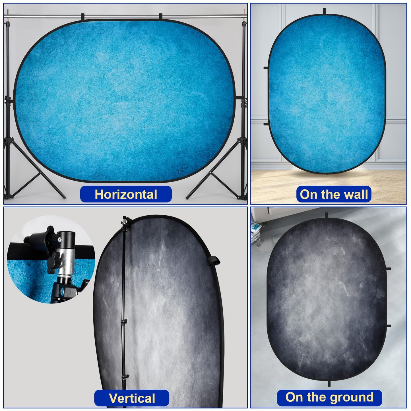 Kate Collapsible Backdrop Pop Up Photo Backdrops Gray Blue Folded Background for Portrait Photography, for Video, for Live Stream, 5x6.5ft