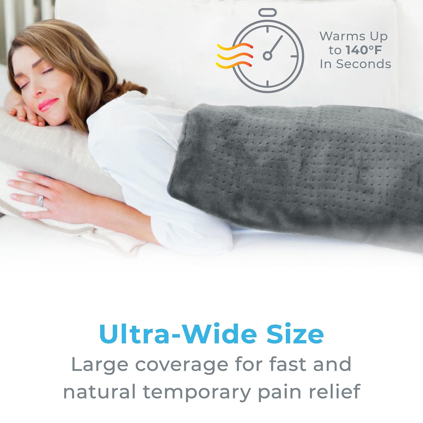 Pure Enrichment PureRelief Ultra-Wide Microplush Heating Pad - 20” x 24” XXL Size & 6 Heat Settings for Temporary Neck, Shoulder & Back Pain Relief - Moist Heat Option & Machine Washable (Gray)