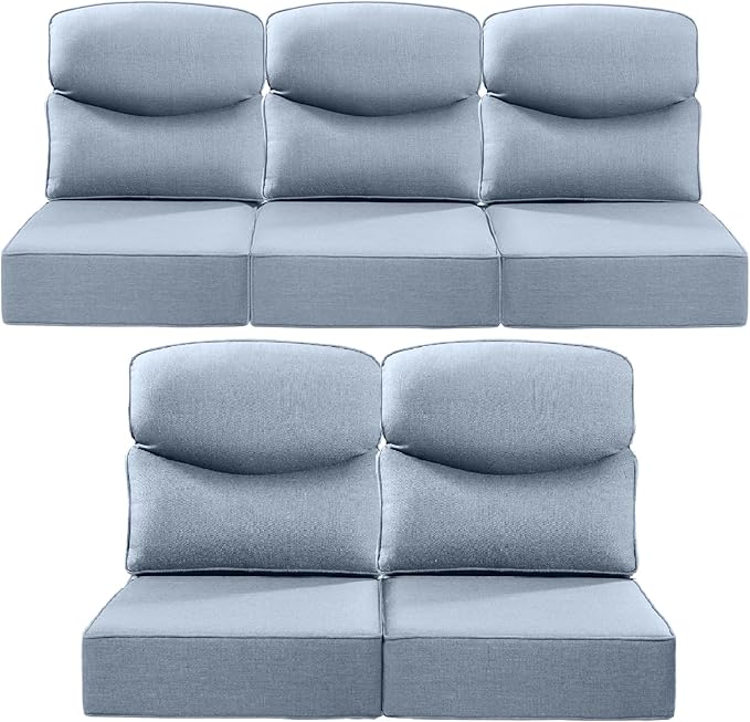ACTREST Luxury 24x24x6 Inch Smile Outdoor Cushions for Patio 5 Piece Set - Set of 5 Zippered Outside Pillows for Wicker Dining Rocking Swivel Chairs Loveseat Couch Sectional Sofa - Baby Blue