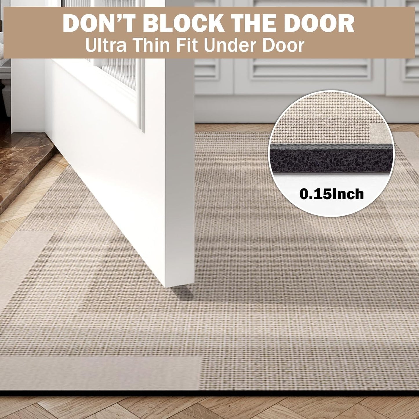 Non Slip Long Bath Mat Bathroom Runner, Rubber Backing Ultra Thin Bathroom Rugs Fit Under Door Quick Dry Super Absorbent Washable Bath Rug Shower Mat for Bathtub Sink Floor, Beige 24"x48"