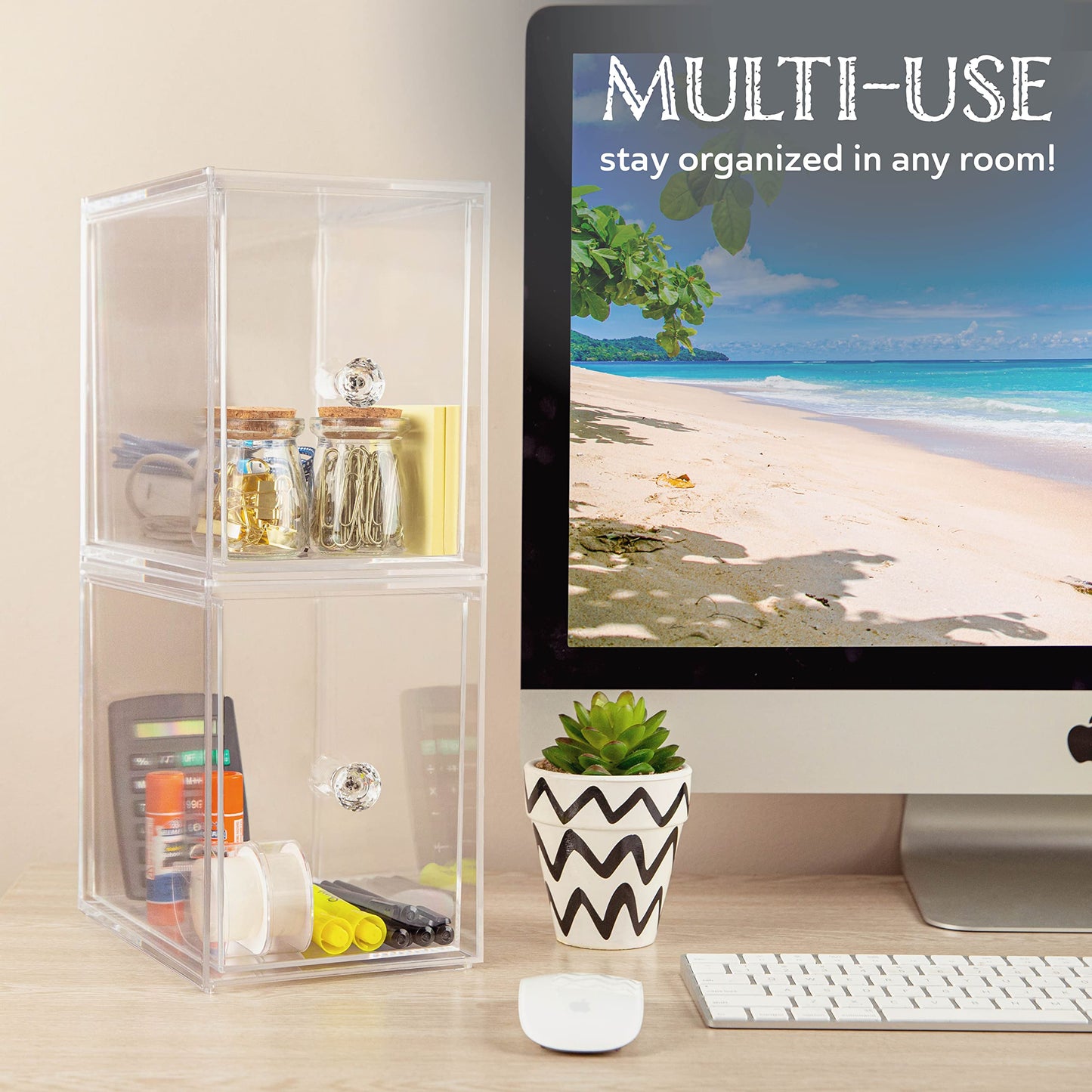 Oizeir Clear Drawer Organizers - Acrylic, Durable, Stackable, Pull-Out Drawer. Great for Medicine, Cosmetics, Makeup and Bathroo