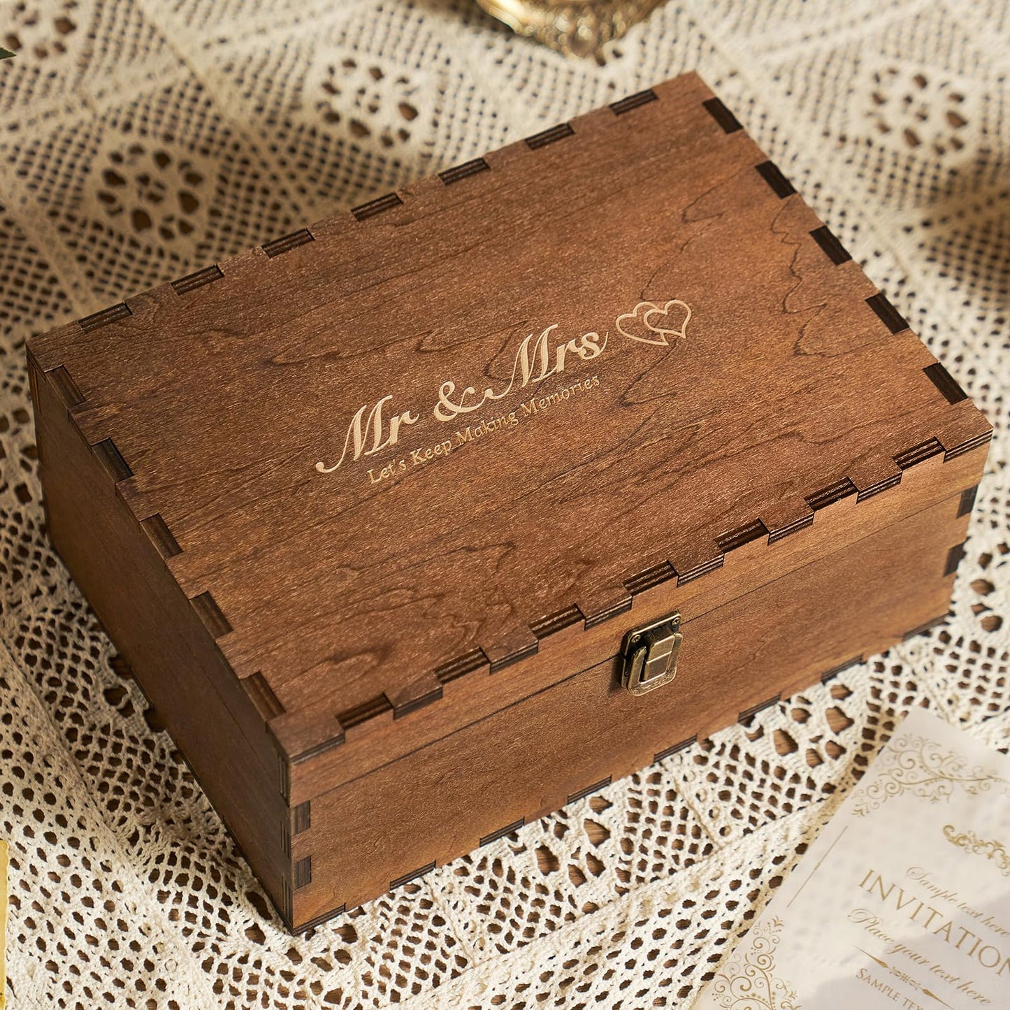 AW BRIDAL Large Wedding Keepsake Box with Lid - Wood Mr Mrs Memory Storage box - Bridal Shower Gifts Anniversary Engagement Wedding Gifts for Couples Newlyweds, Large