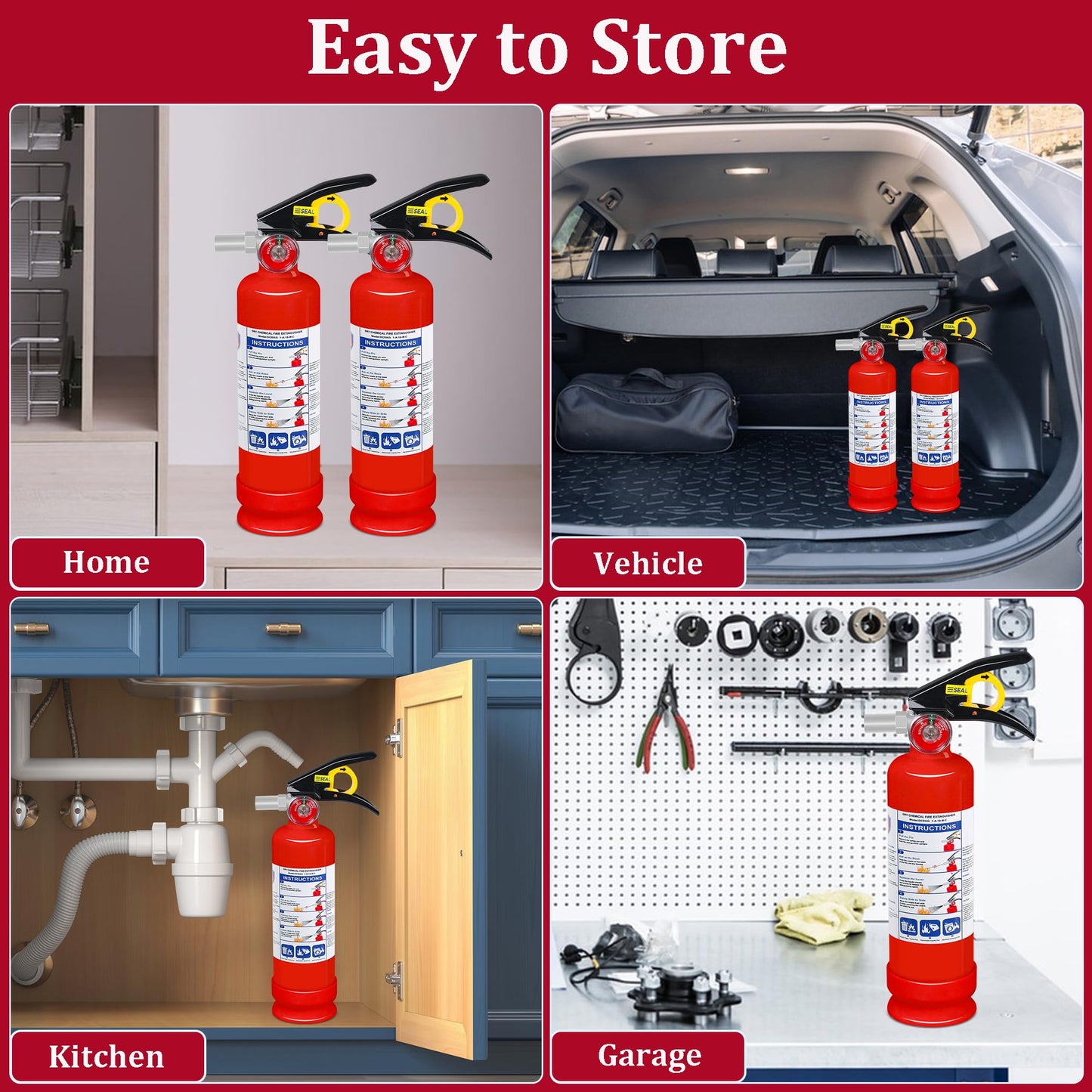 2-Pack ABC Dry Chemical Fire Extinguisher, 2.5 lb 1A:10B:C Fire Extinguisher for Home, Business, Boat, Truck, Quick Release Handle, Ideal for Electrical & Grease Fire Extinguisher