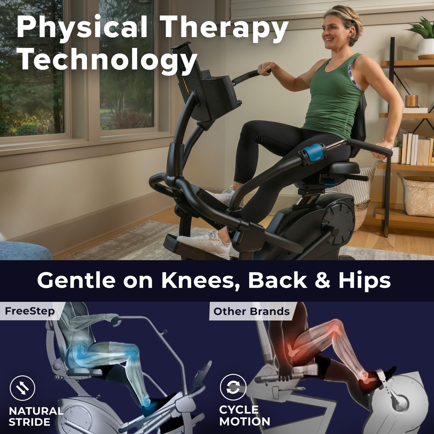 Teeter FreeStep Recumbent Cross Trainer Stepper, Zero-Impact Exercise Bike Alternative w/Patented Physical Therapy Stride, Up to 350lb, Free App w/Trainer Workouts