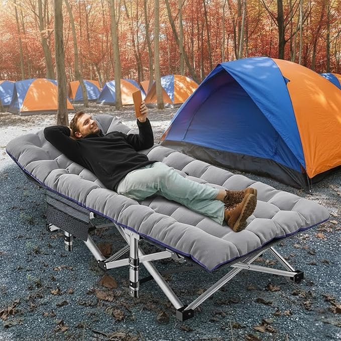 ABORON XXL Camping Cot for Adults 900LBS - 78"×32" Oversized Folding Bed with Mattress Pad, Heavy Duty 1200D Oxford Outdoor Cot with Carry Bag