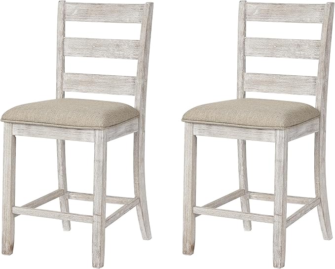 Signature Design by Ashley Skempton | 2-Count 24" Counter-Height Upholstered Bar Stools – Coastal Chic Ladder-Back, Antiqu...