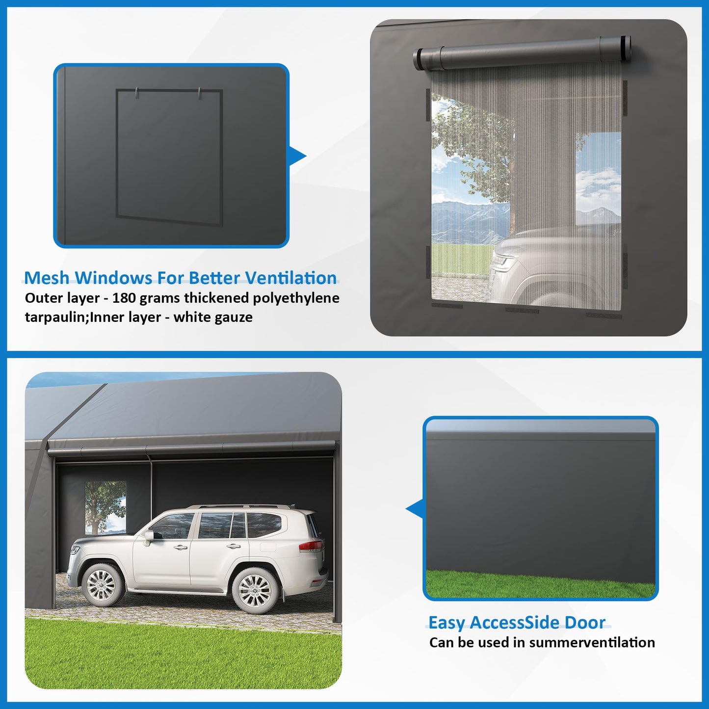 Polar Aurora Carport 20x20 FT, Heavy Duty Car Port Canopy, with 2 Side-Opening Door & Roll-Up Windows, Outdoor Portable Garage for Car, Truck, Boat, Motorcycle