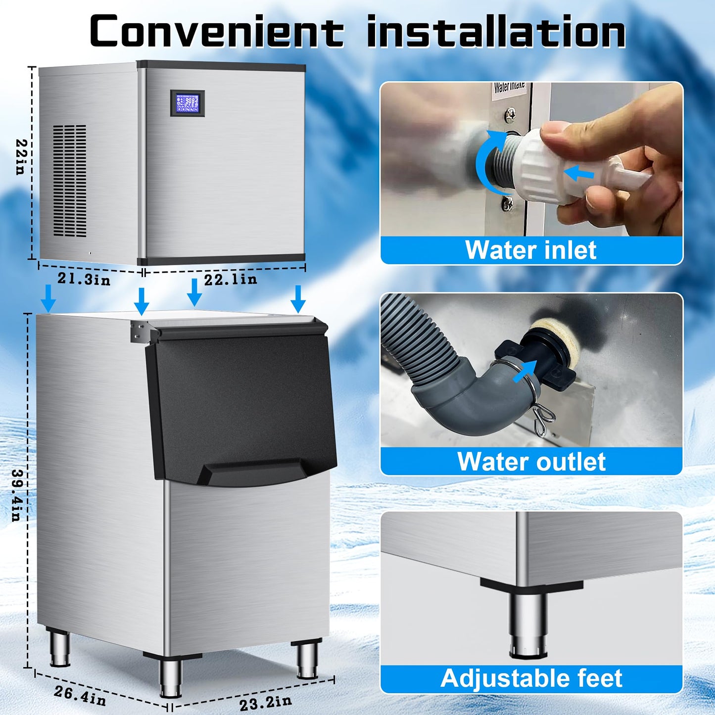 Commercial Ice Maker Machine 500Lbs/24H with 350Lbs Large Ice Storage Bin,Stainless Steel Industrial Ice Machine 156 Ice Cubes/Cycle with Touch Screen,Self-Cleaning for Restaurants Bars Cafes