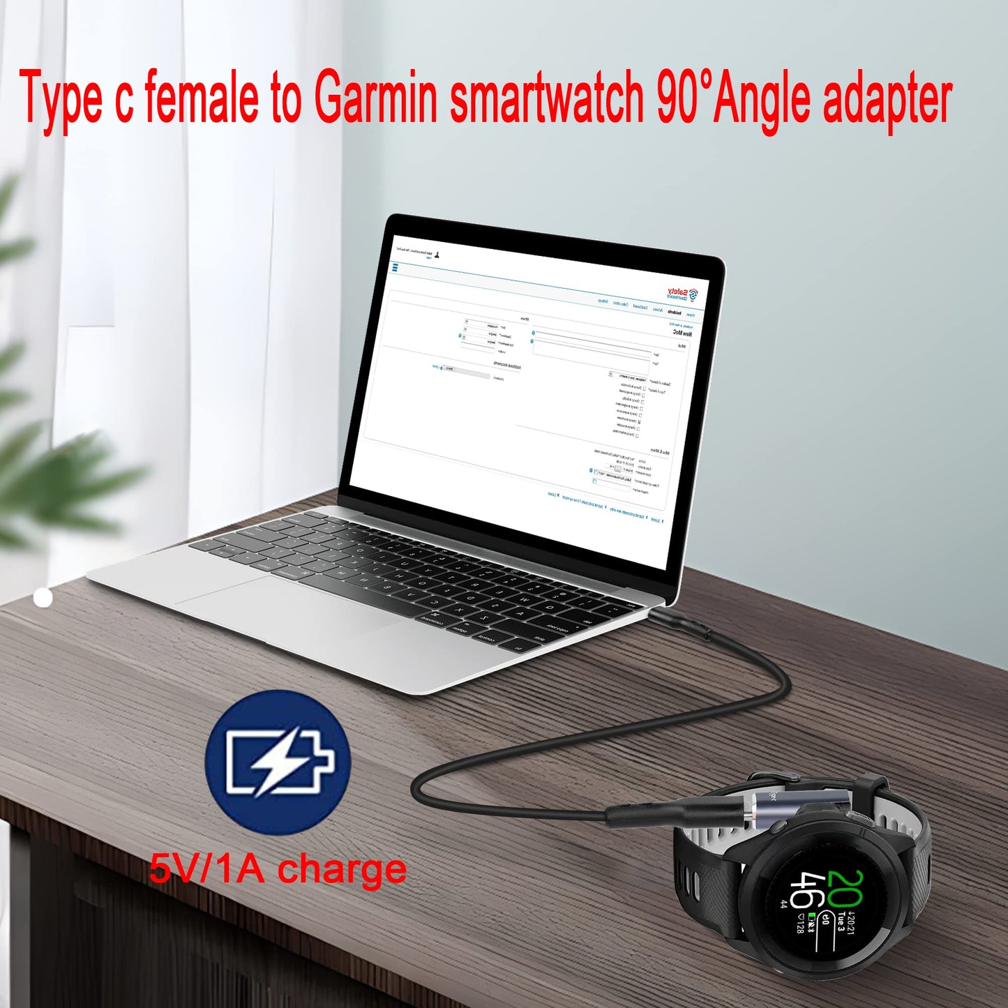 Qianrenon Usb C Watch 90 Angle Adapter Connector Smartwatche Charging Head To Type C Female Right Angle Converter Coupler, Alumi