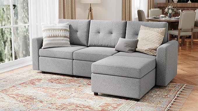 LINSY HOME Modular Sectional Sofa Oversized, Rubik III Removable Cover Living Room Couches with Storage Deep Seat & Ottoman Chaise L/U Shaped Sofa Modern Couch (Grey)