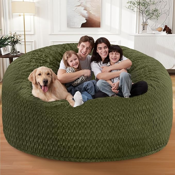 6FT Bean Bag Chair,Giant Bean Bag Chairs for Adults,Big Bean Bags with Memory Foam Filled, Large Beanbag Chairs with Chevron Plush Cover-Green