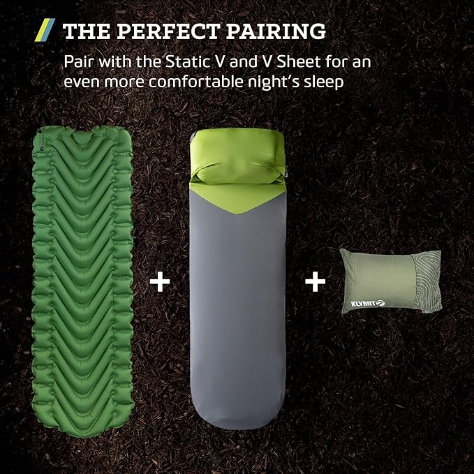 Klymit Drift Camping Pillow, Shredded Memory Foam Travel Pillow with Reversible Cover for Outdoor Use, Green, Regular