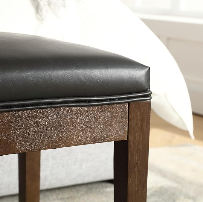 DM Furniture PU Leather Dining Bench Upholstered Entryway Bench Farmhouse Shoe Bench Seat Ottoman for Hallway Living Room Bedroom End of Bed Dining Room Kitchen, 45.5" Long, Black