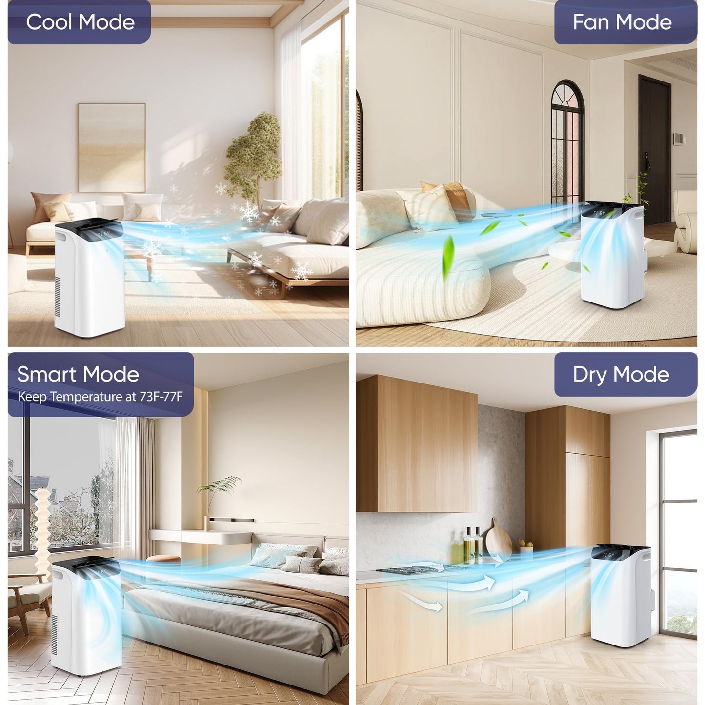 14000 BTU Portable Air Conditioners, Cools Up to 700 Sq.Ft, Free standing AC Unit, Cooling, Dehumidifier, Fan, Sleep Mode, Remote Control & Installation Kit, White