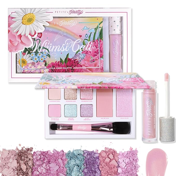 Petite 'N Pretty - WhimsiCali Eyeshadow & Cheek Makeup Palette and 10K Shine Lip Gloss Duo – Natural & Non-Toxic Face Make...