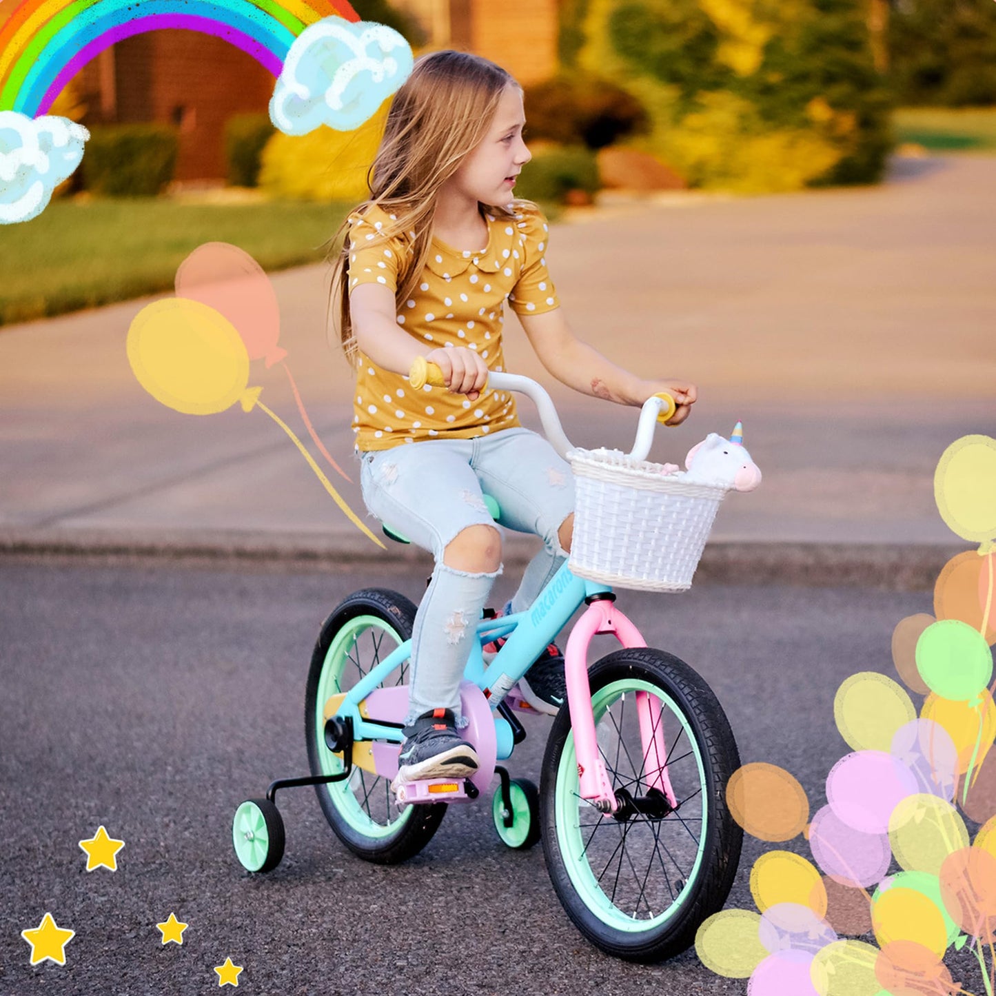JOYSTAR 12 Inch Kids Bike for 2-4 Years Girls Toddler Rainbow Girl Bike with Training Wheels and Coaster Brake Children Bicycle 85% Assembled Macaroon