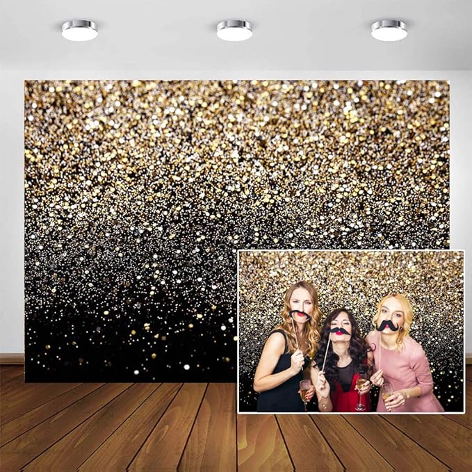 CYLYH 7X5ft Black and Gold Backdrop Golden Spots Backdrop Vintage Astract Glitter Background Wedding Adult Baby Children H...