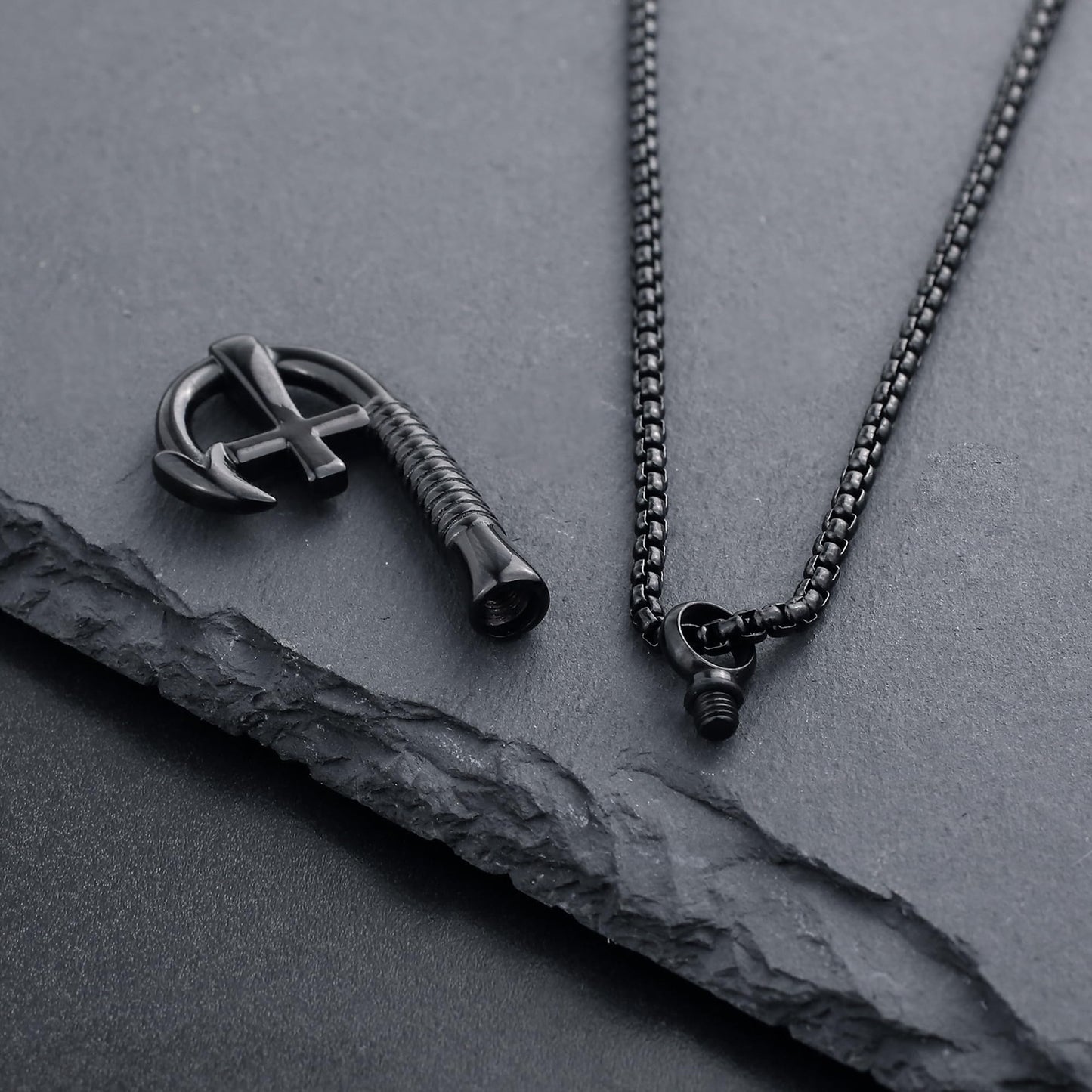 YOUFENG Fishing Hook Urn Necklace for Ashes Stainless Steel Cremation Jewelry Cross Ashes Necklaces Memorial Keepsake Black