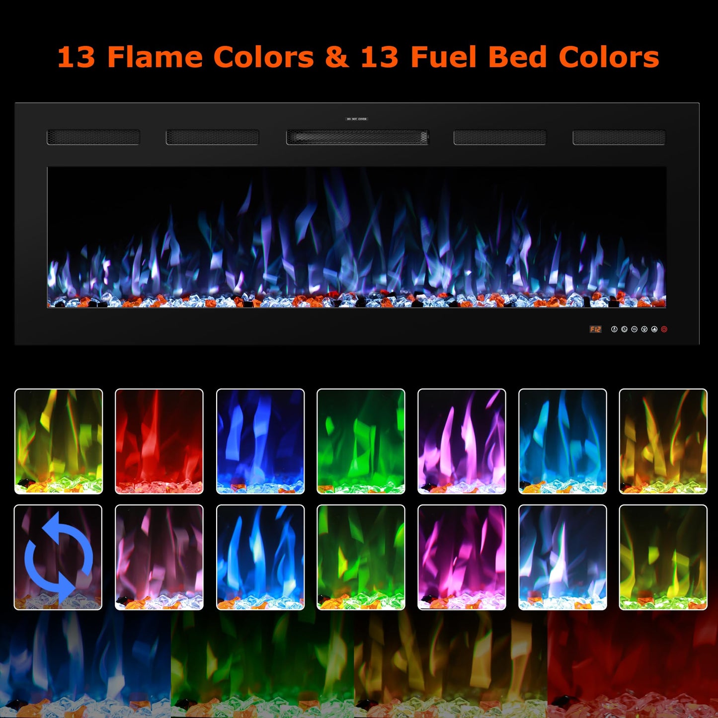 VINEMOUNT 65" Electric Fireplace Insert Recessed & Wall Mounted, Slim Large Screen, 13 Color Cycle Flame, APP& Touch Panel&Remote Control, 750W/1500W, Timer, Overheat Protection