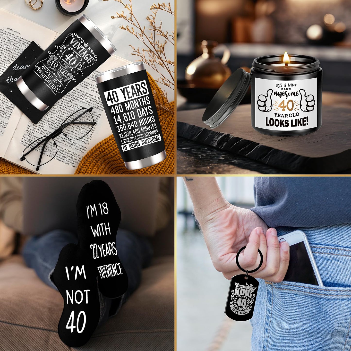 JTAMOHI 40th Birthday Gifts for Men - Unique Box with 20 Oz Tumbler, Scented Candle, Socks, Baseball Cap for Husband, Dad, Friends, Coworker, Teachers, Boss