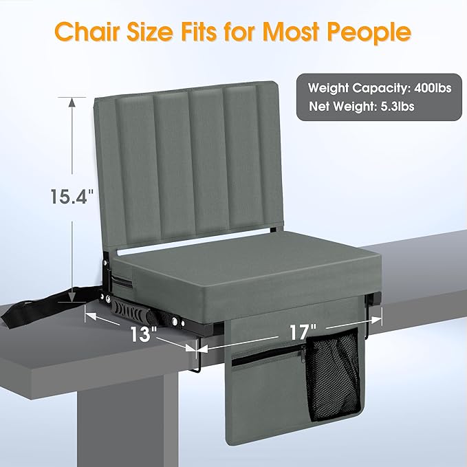 Halituny Stadium Seat for Bleachers with Back Support, Portable Bleacher Seat with Wide Comfy Padded Cushion, Metal Hook, Folding Stadium Chair with Shoulder Strap, Carry Handle, Cup Holder