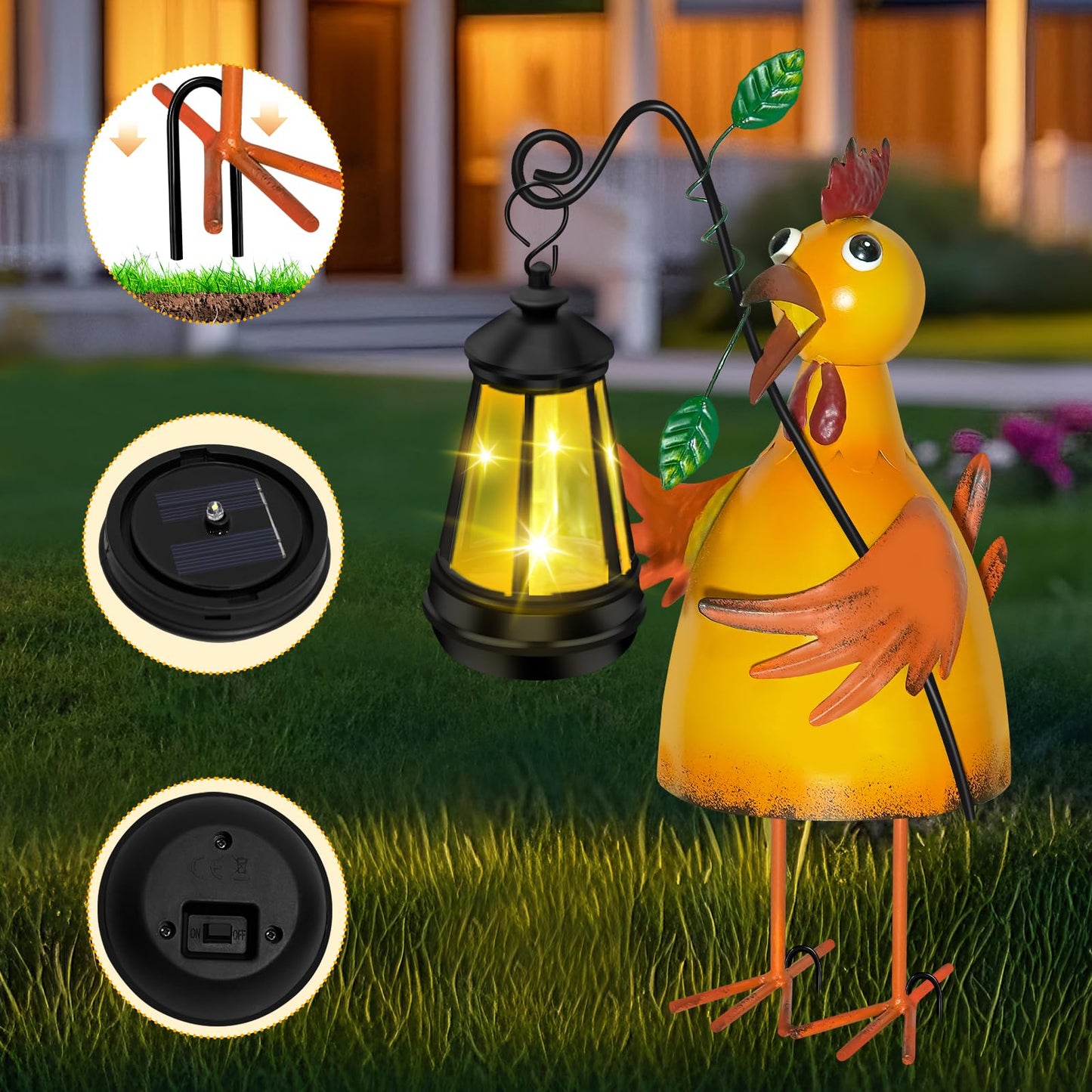 ostritec Solar Garden Decor Outdoor Statue, Metal Chicken with Solar Lantern for Outdoor, Yard, Patio Decor, Unique Birthday Gifts for Women Mom Grandma Cute Housewarming Gifts