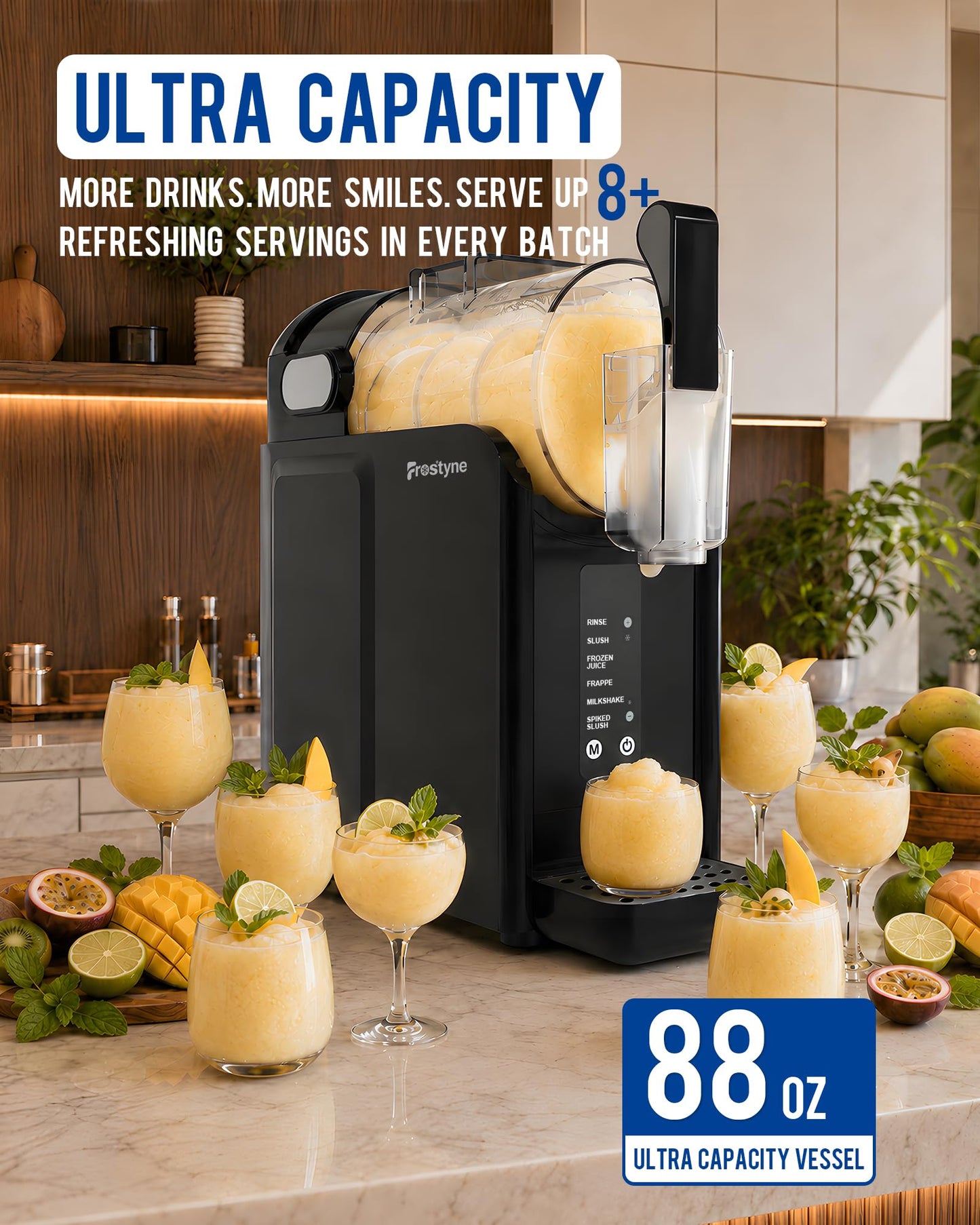 Frostyne 88oz Slushie Machine for Home with No Ice Needed, 5 Preset Programs, Self-Cleaning Function, Quiet Operation, Perfect for Making Frozen Margaritas, Milkshakes, Smoothies, Frappes,Black