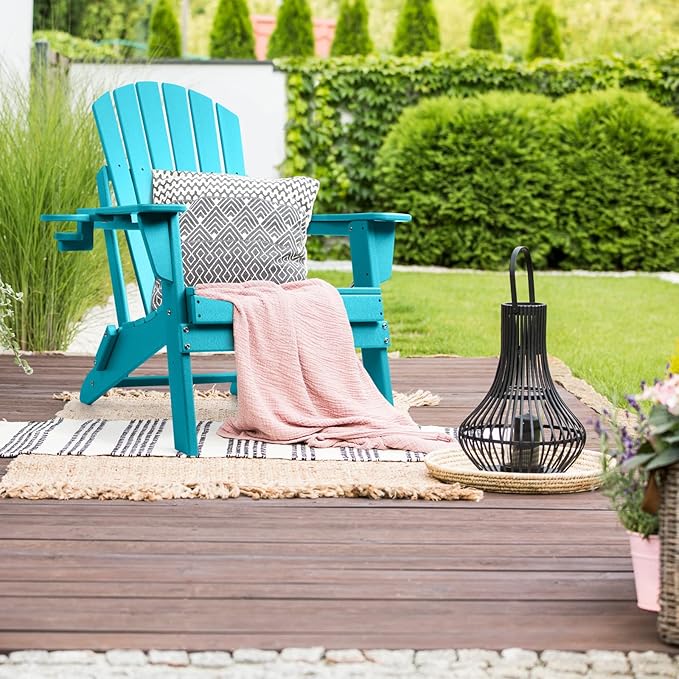 FUNBERRY Folding Adirondack Chair Set of 3, All Weather HDPE Fire Pit Chairs with Cup Holder for Outdoor