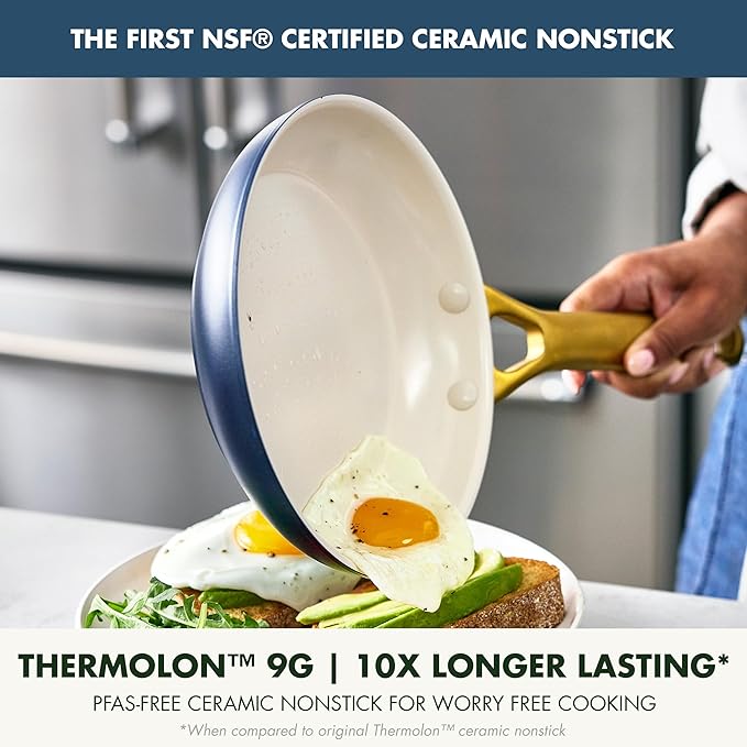 GreenPan Nonstick Reserve Pro 8" Frying Pan, NSF Certified Ceramic, Hard Anodized PFAS-Free Skillet, Stainless Steel Handles, Oven & Dishwasher Safe, Twilight Blue