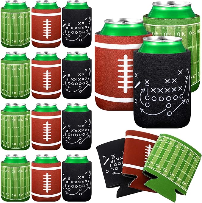 Nuogo 24 Pcs Football Party Favors Can Cooler Sleeves American Football Soft Insulated Foam Can Sleeves Skinny Cans Party ...