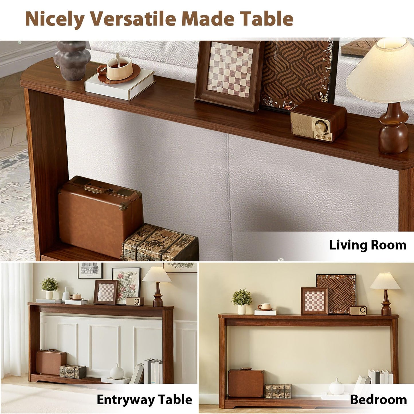 Hosnnile 70.1'' Long Console Table, Narrow Rectangular Sofa Table with Storage Shelf, Modern Wooden Entryway Table, Behind Couch for Entryway, Hallway, Entrance, Foyer, Living Room (Walnut)